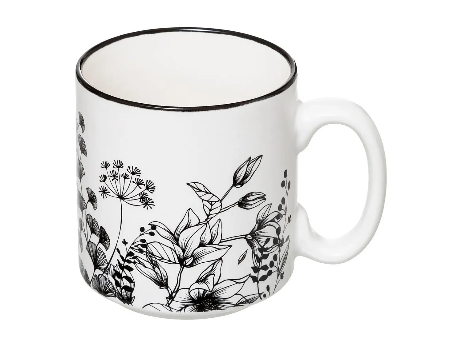 Lot de 4 Mugs sur Rack "White Floral" 24cl Blanc