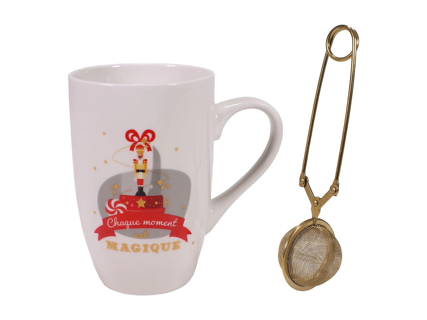 Duo Mug Et Infuseur Noel Or Blanc, Or