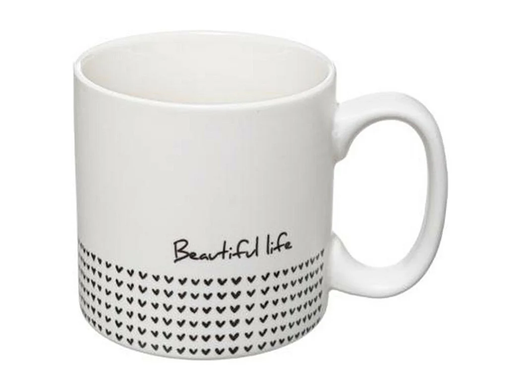 Lot de 4 Mugs & Rack Design "Life" 24cl Blanc