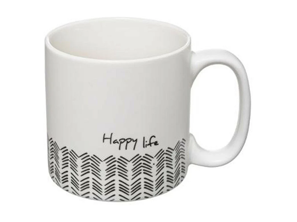 Lot de 4 Mugs & Rack Design "Life" 24cl Blanc