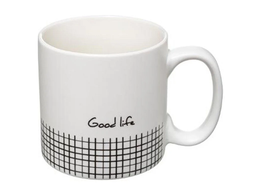 Lot de 4 Mugs & Rack Design "Life" 24cl Blanc