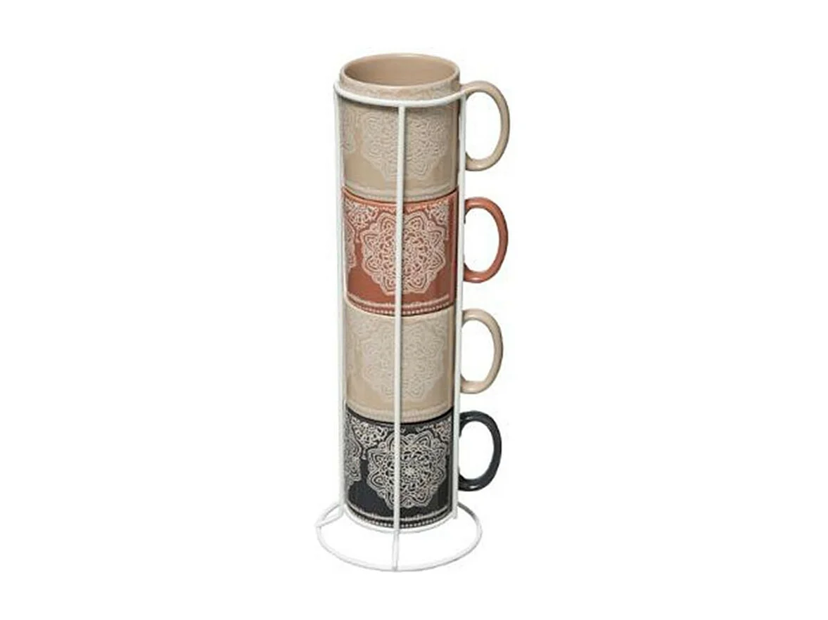 Lot de 4 Mugs sur Rack "Indonésie" 24cl Multicolore