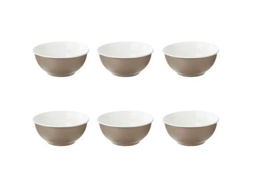 Lot de 6 Bols en Porcelaine "Nature" 52cl Taupe