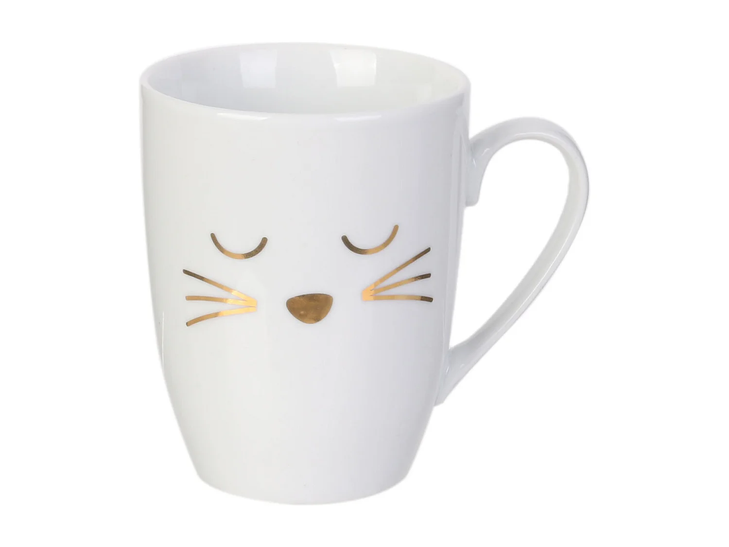 Mug Avec Cuillere Chat Kawaii Blanc, Or