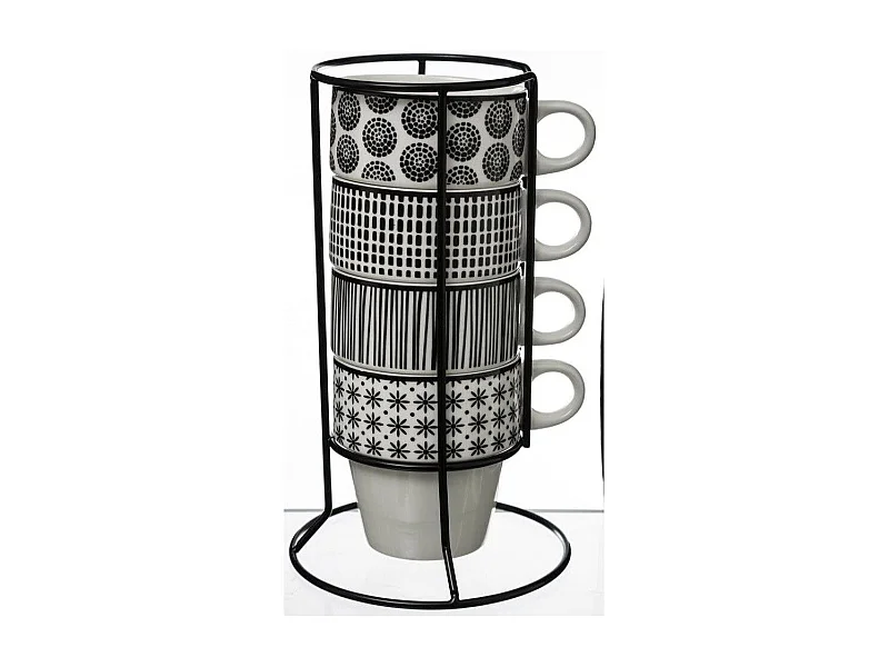 Lot de 4 Mugs sur Rack "Bohemia" 26cl Blanc