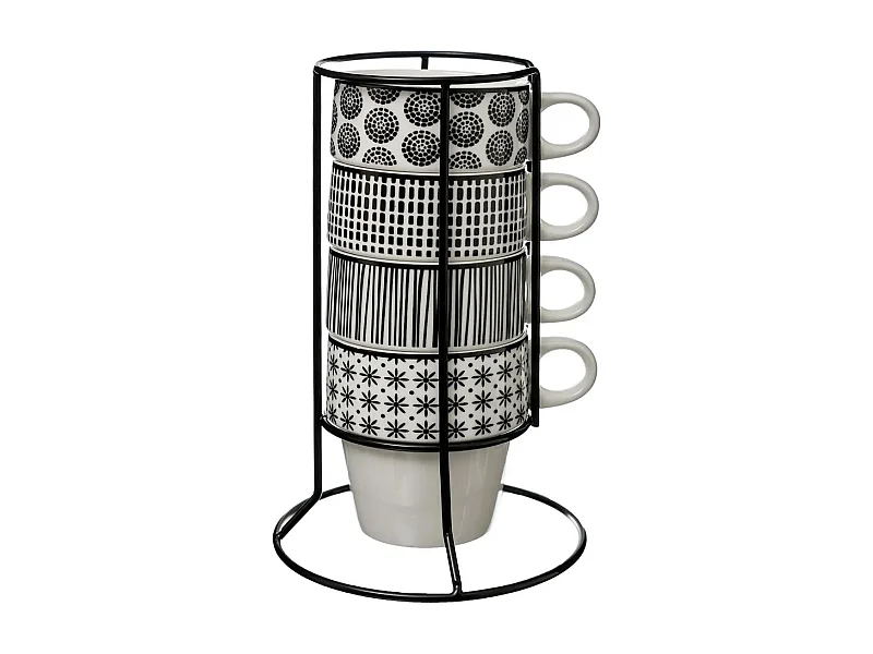 Lot de 4 Mugs sur Rack "Bohemia" 26cl Blanc