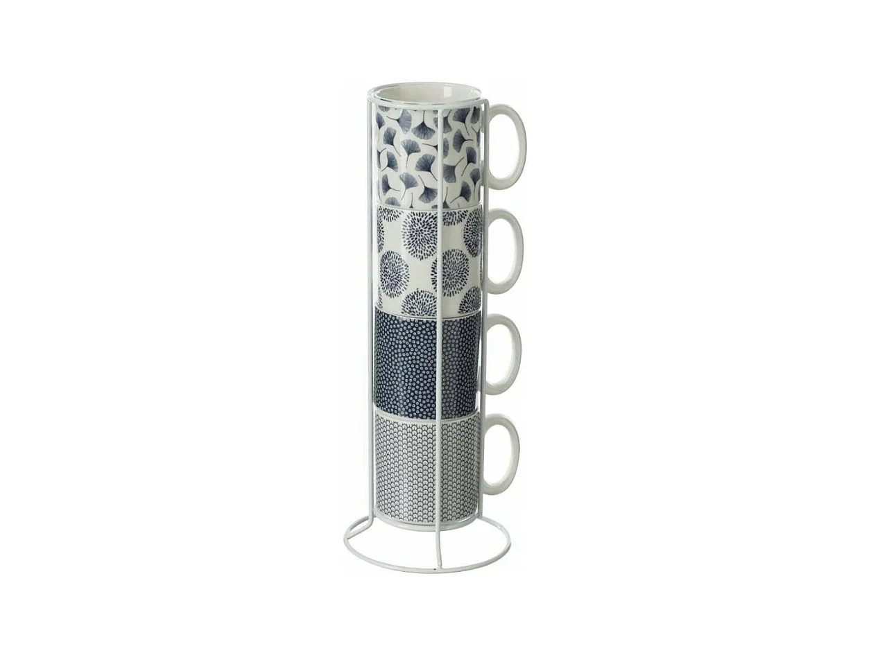Lot de 4 Mugs & Rack "Japan" 26cl Blanc