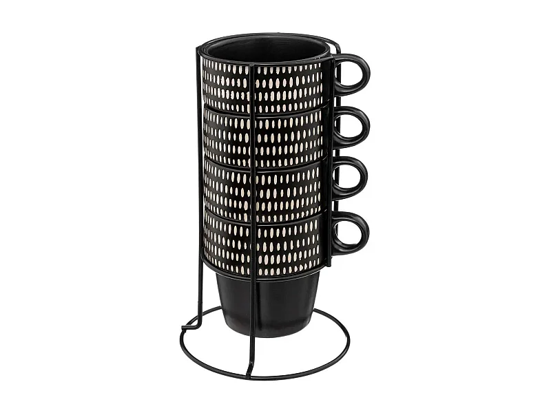 Lot de 4 Mugs sur Rack "Ethnikaa" 25cl Noir