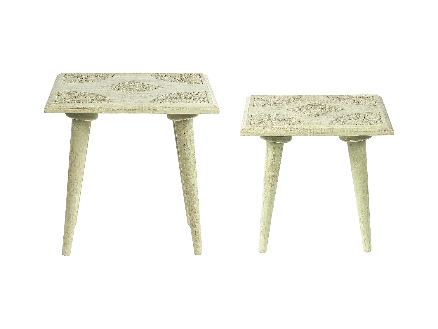 Beistelltisch 2er Set Mango Holz grün / gold quadratisch geschnitzt Belidha