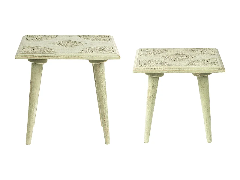Lot de 2 tables d'appoint BELIDHA Bois de manguier Vert clair