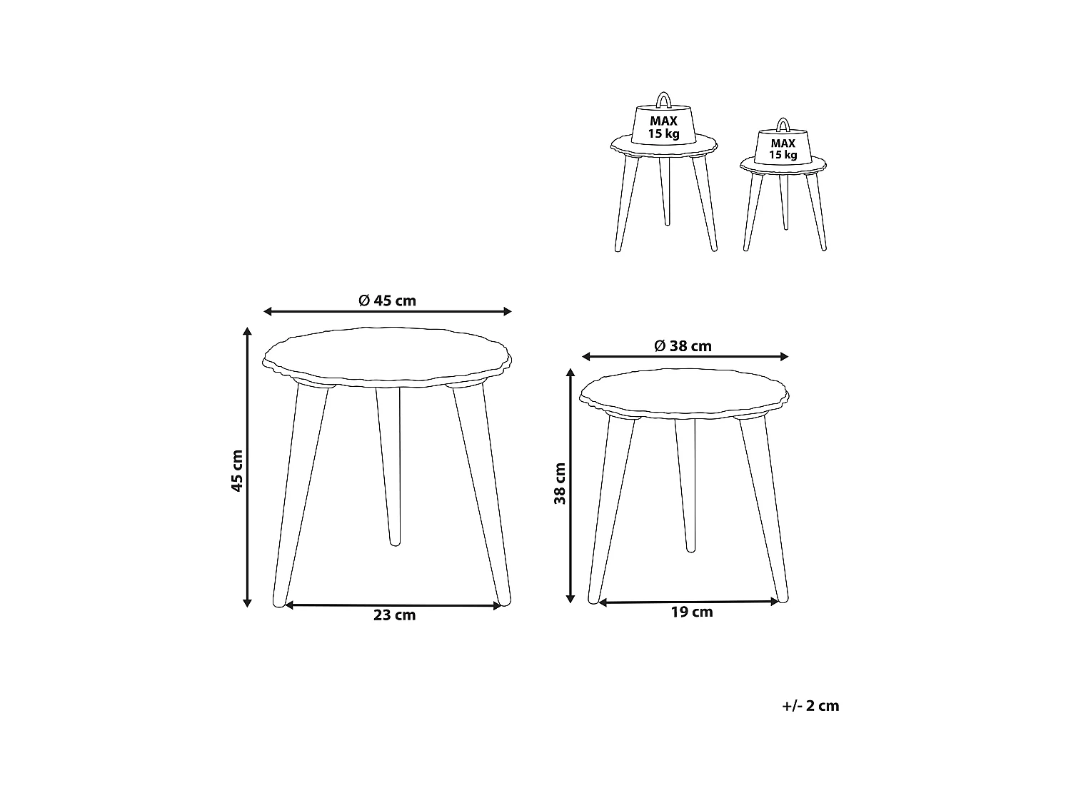 Set van 2 bijzettafels ADRO Mangohout Gebroken wit