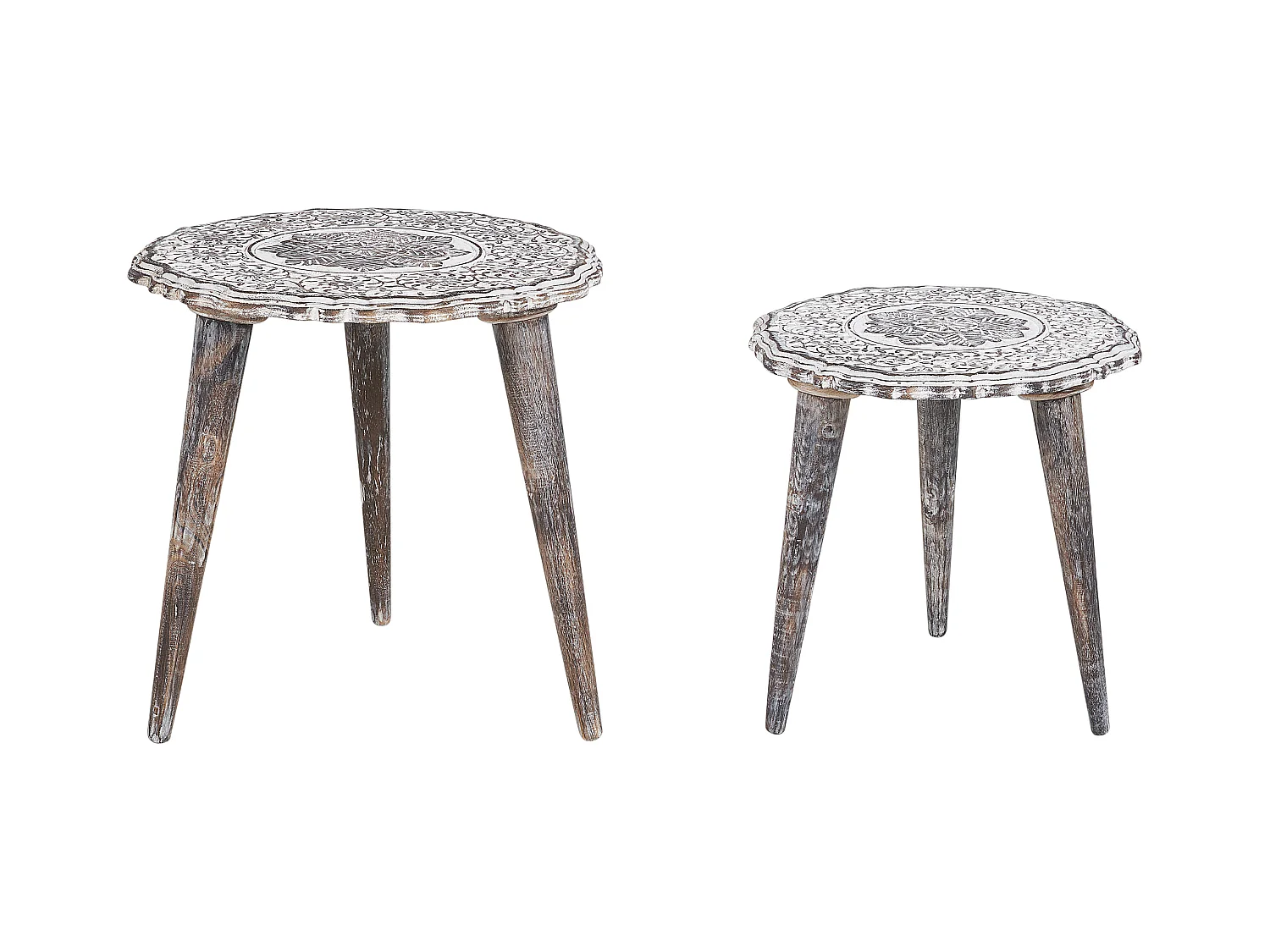Lot de 2 tables d'appoint ADRO Bois de manguier Blanc cassé