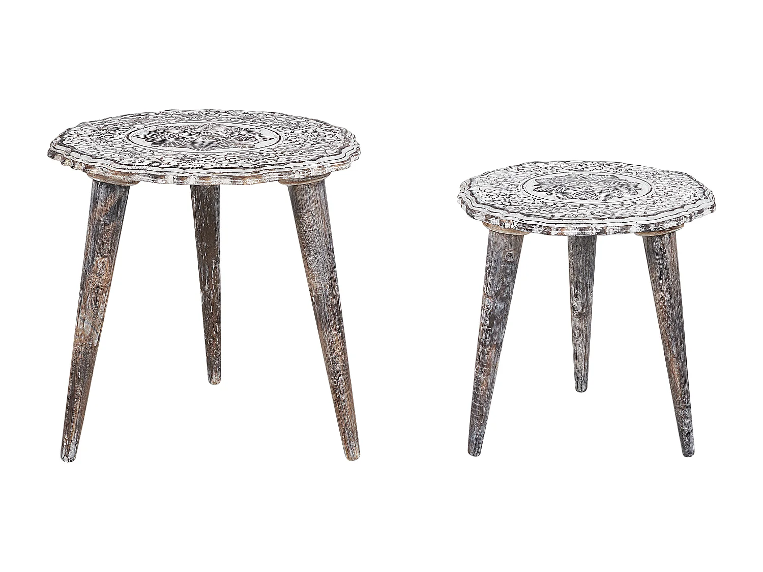 Lot de 2 tables d'appoint ADRO Bois de manguier Blanc cassé