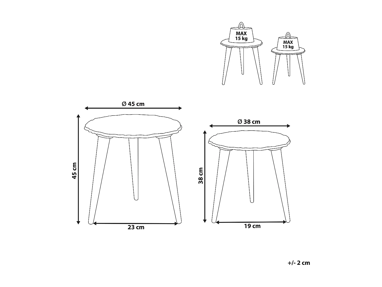 Lot de 2 tables d'appoint ADRO Bois de manguier Blanc cassé