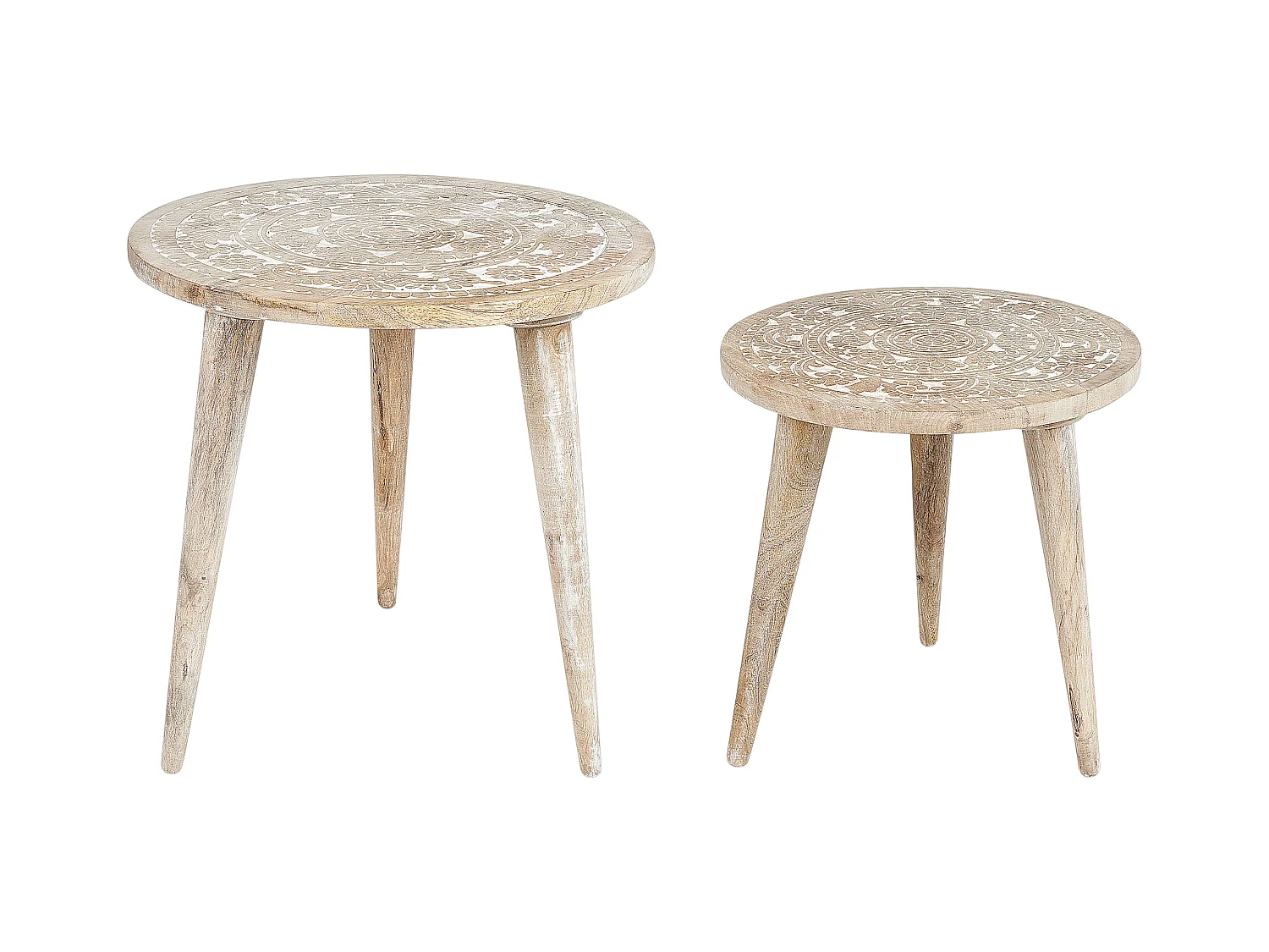 Lot de 2 tables d'appoint UDAY Bois de manguier Blanc