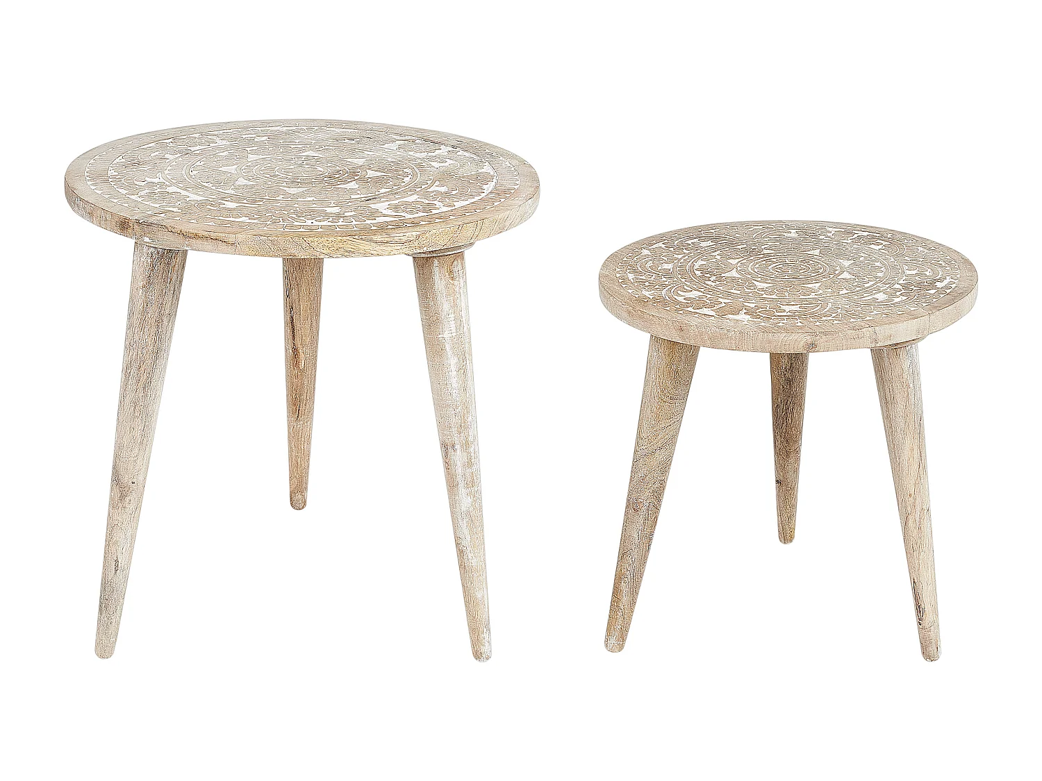 Lot de 2 tables d'appoint UDAY Bois de manguier Blanc