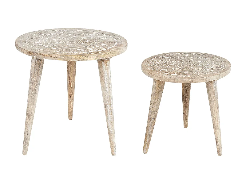 Lot de 2 tables d'appoint UDAY Bois de manguier Blanc