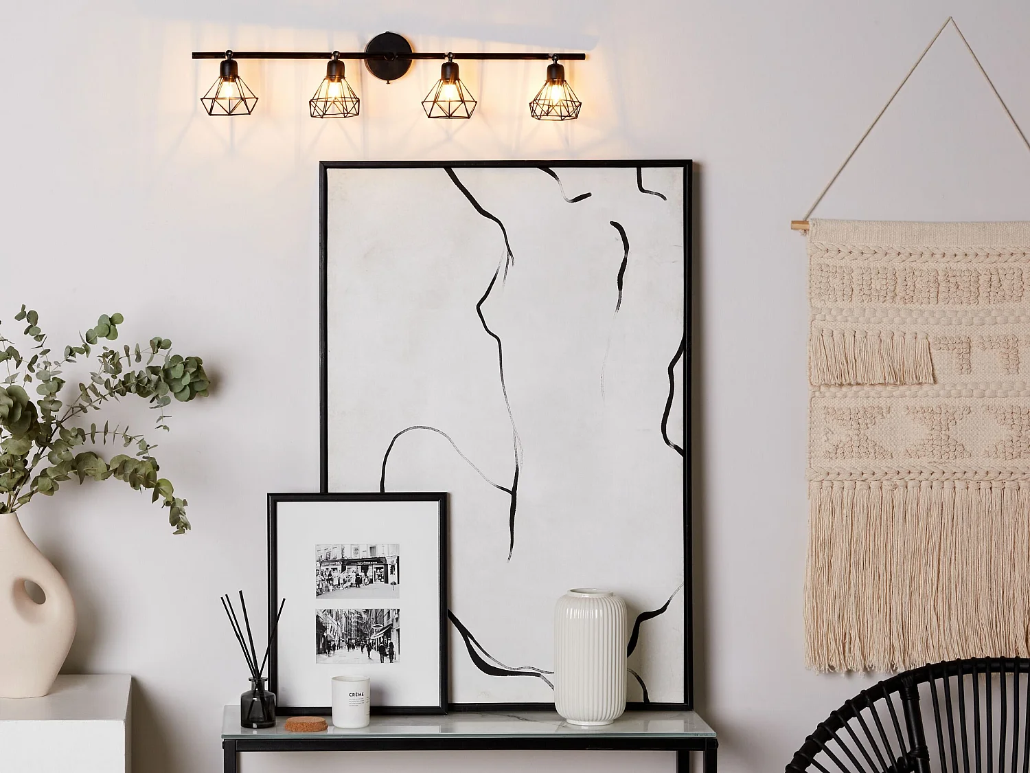 Spotlight med 4 lampor ERMA Justerbar Metall Svart