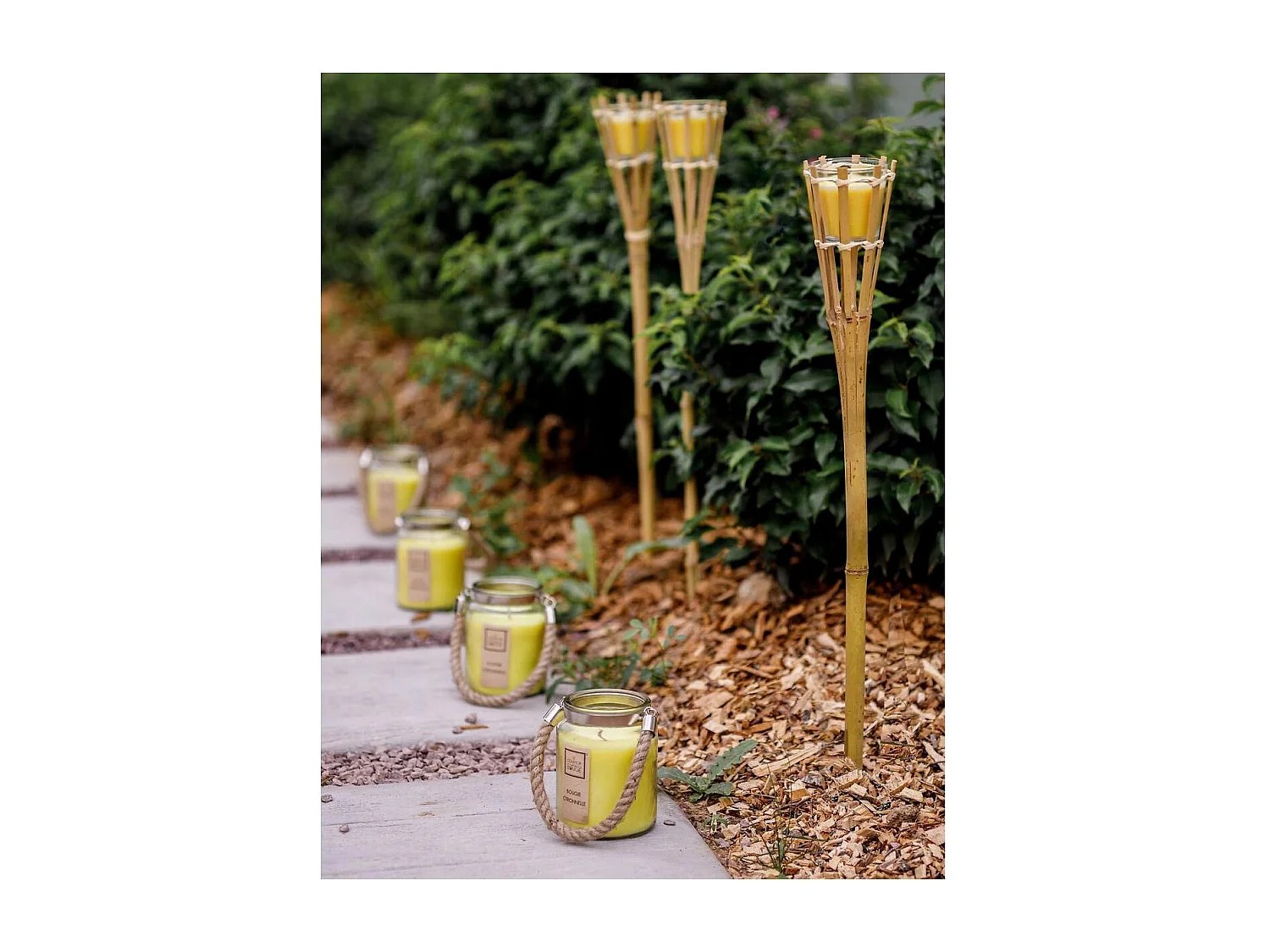 Torche en Bambou avec Bougie "Kai" 76cm Naturel