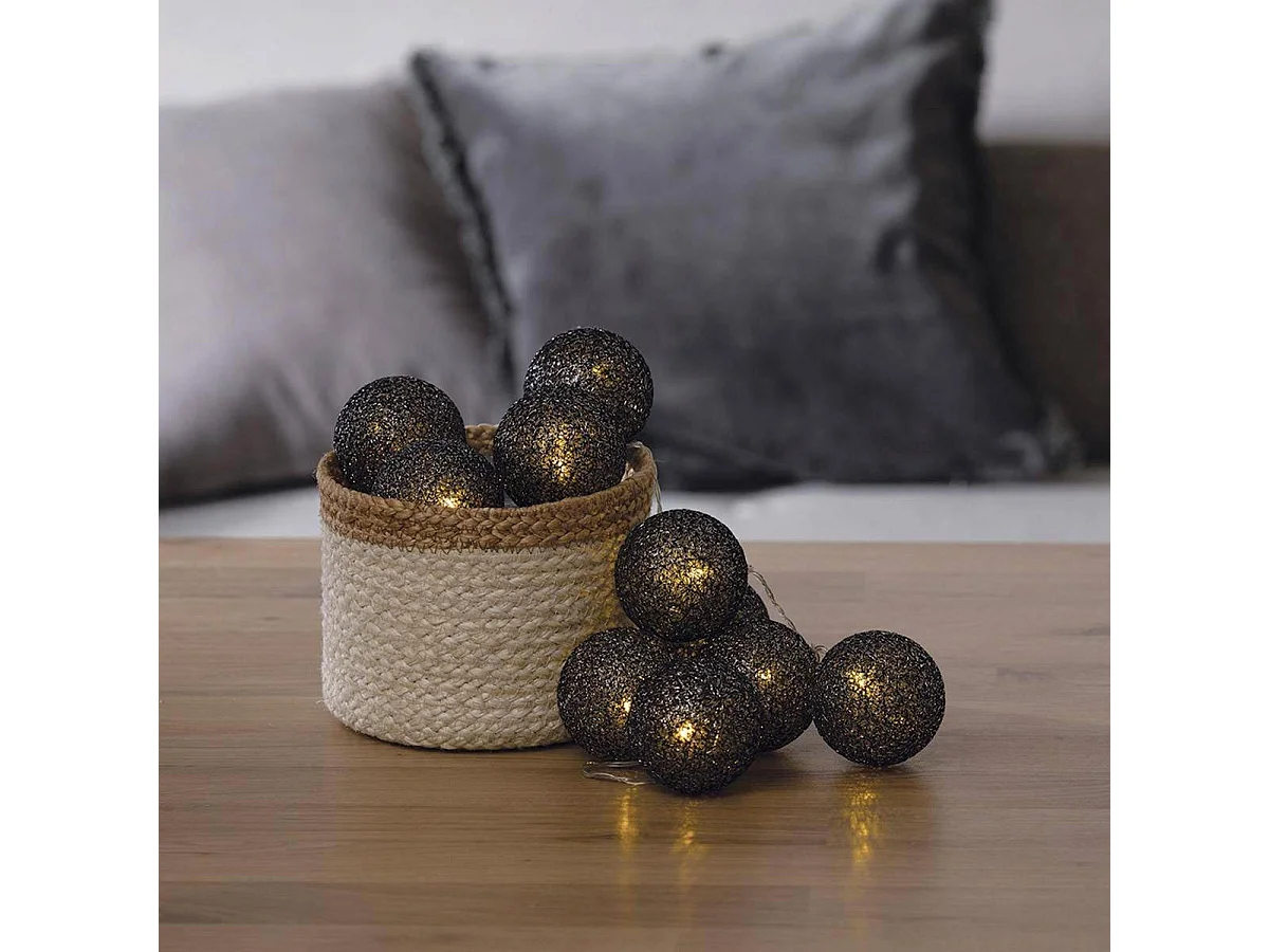 Guirlande Led "10 Boules" 165cm Noir Pailleté