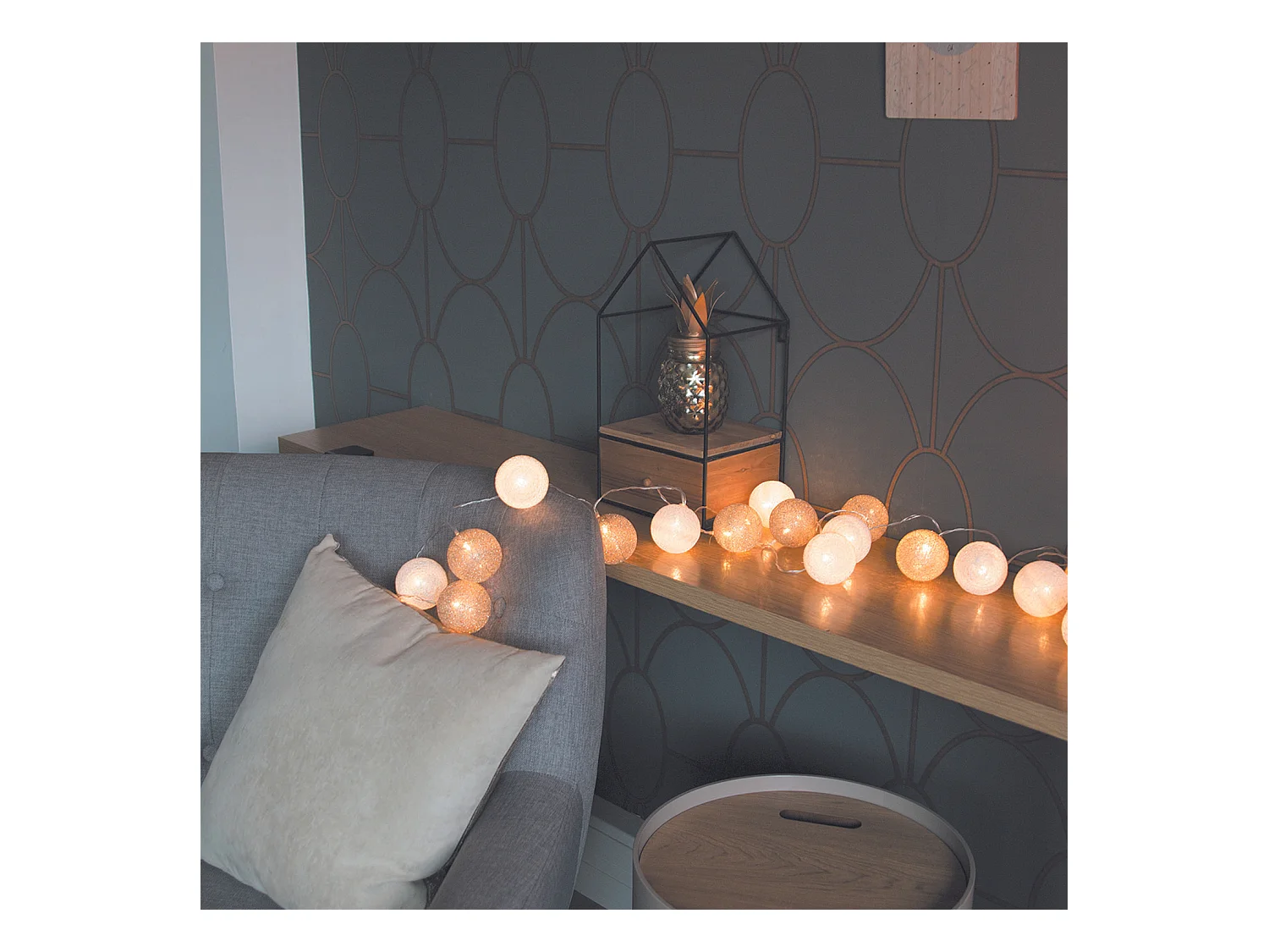 Guirlande Boule Blanc Dore 20 Led D6cm 3m72