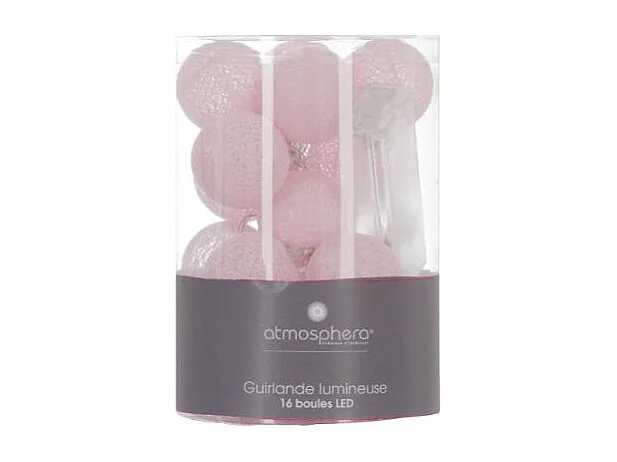 Guirlande Led "16 Mini Boules" 240cm Rose Clair