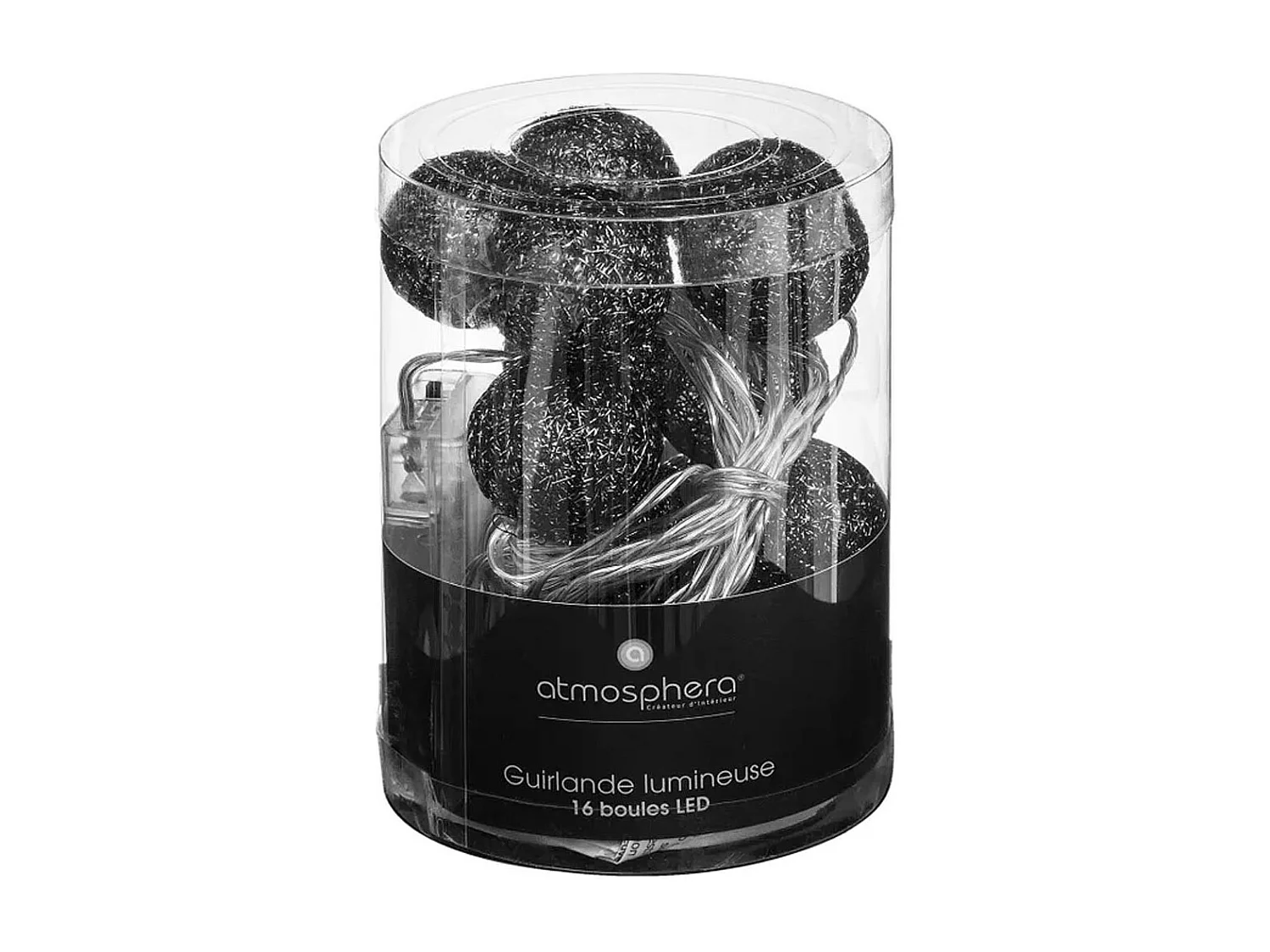 Guirlande Led "16 Mini Boules" 240cm Noir Pailleté