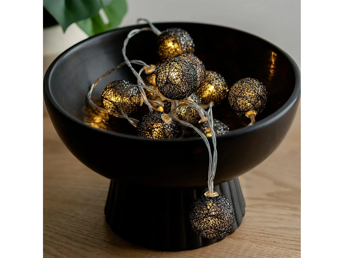 Guirlande Led "16 Mini Boules" 240cm Noir Pailleté