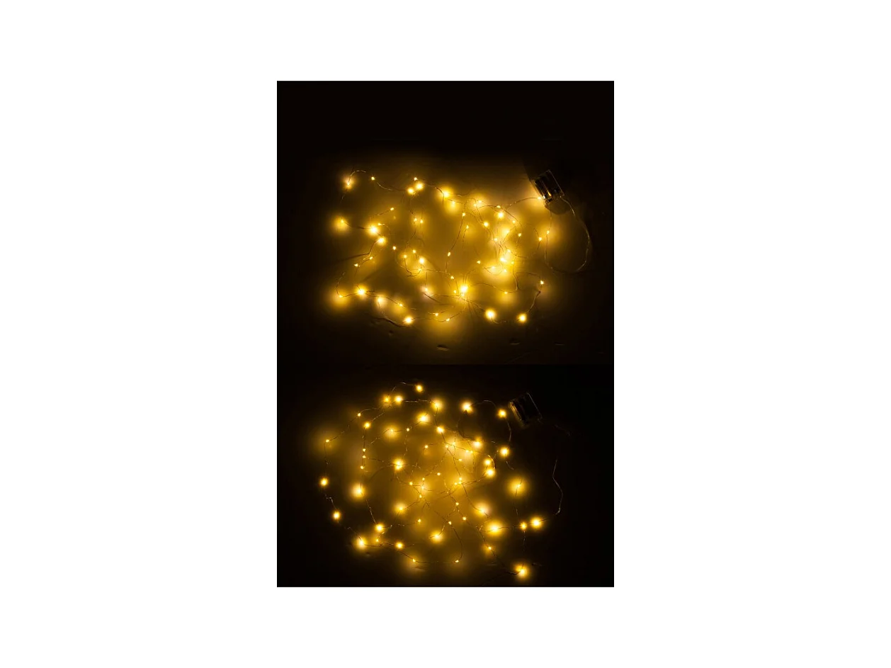 Lot de 2 Guirlandes Lumineuses "60 Led Blanc Chaud" 8cm Argent & Or