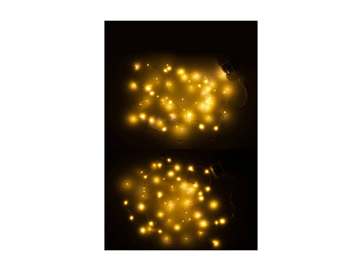 Lot de 2 Guirlandes Lumineuses "60 Led Blanc Chaud" 8cm Argent & Or