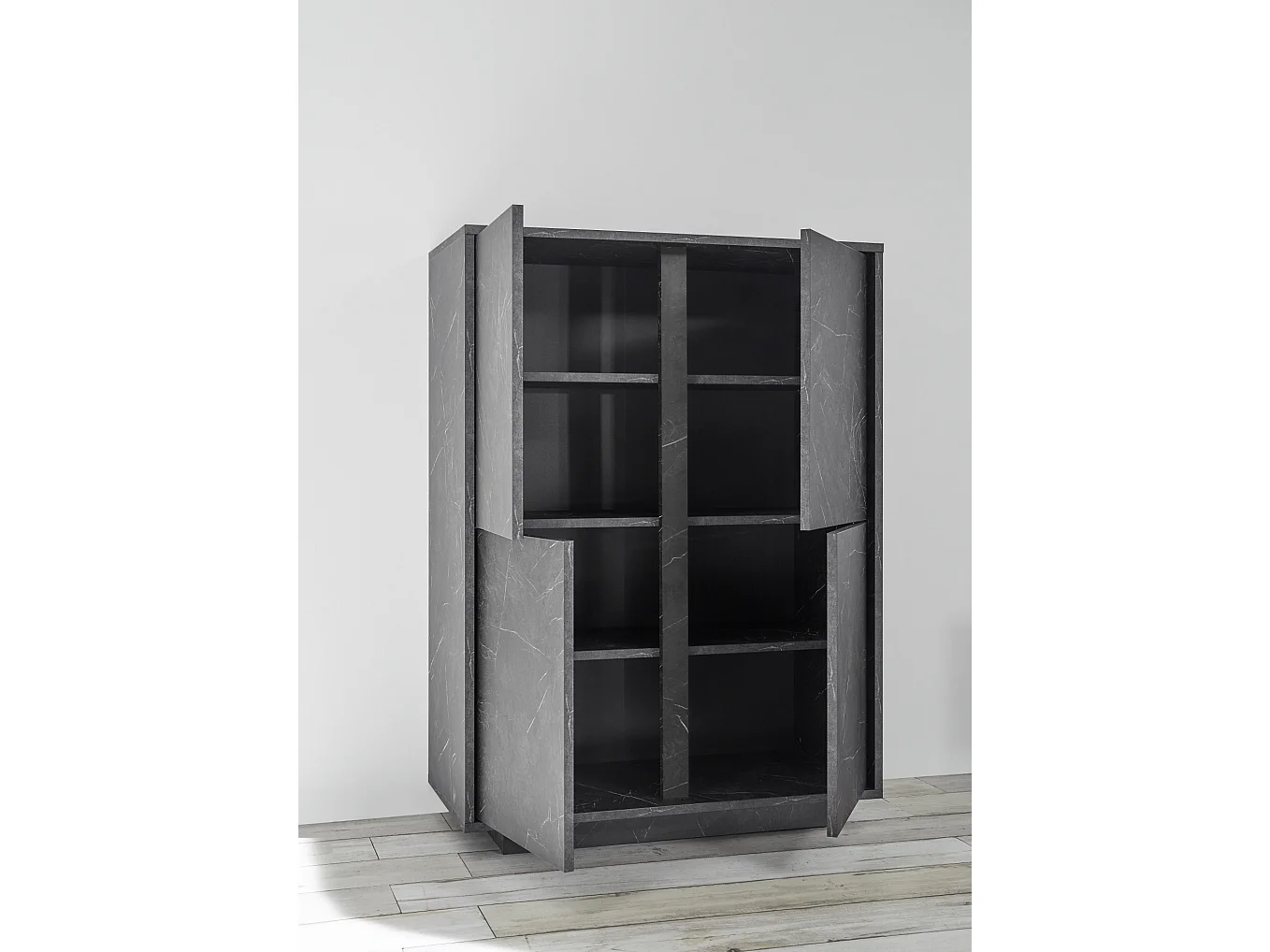 Argentier 4 portes VISCONTI finition Marbre noir 92x145x43 cm