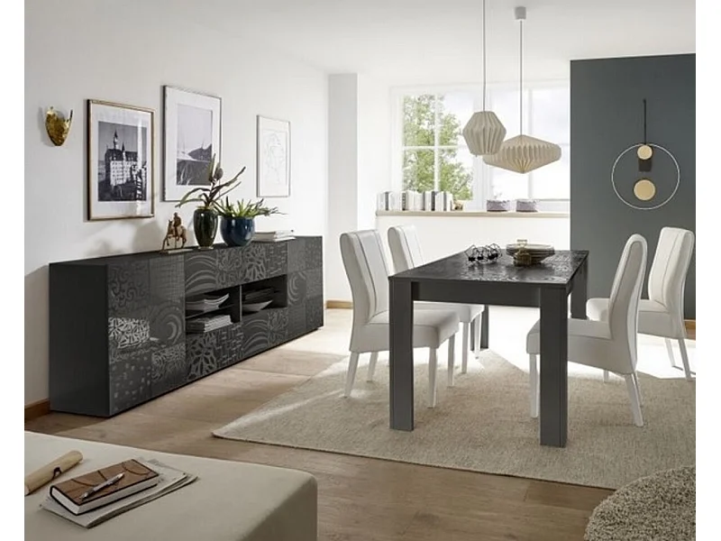 Buffet MIREL anthracite 2 portes 4 tiroirs 241cm