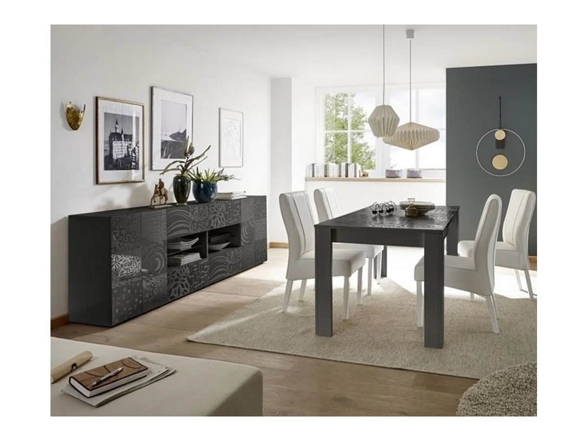 Buffet MIREL anthracite 2 portes 4 tiroirs 241cm