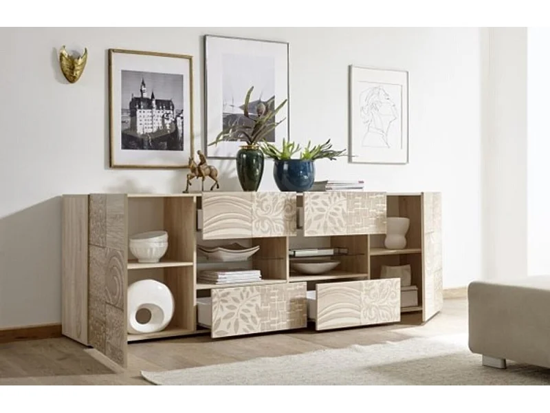 Buffet MIREL chêne 2 portes 4 tiroirs 241 cm