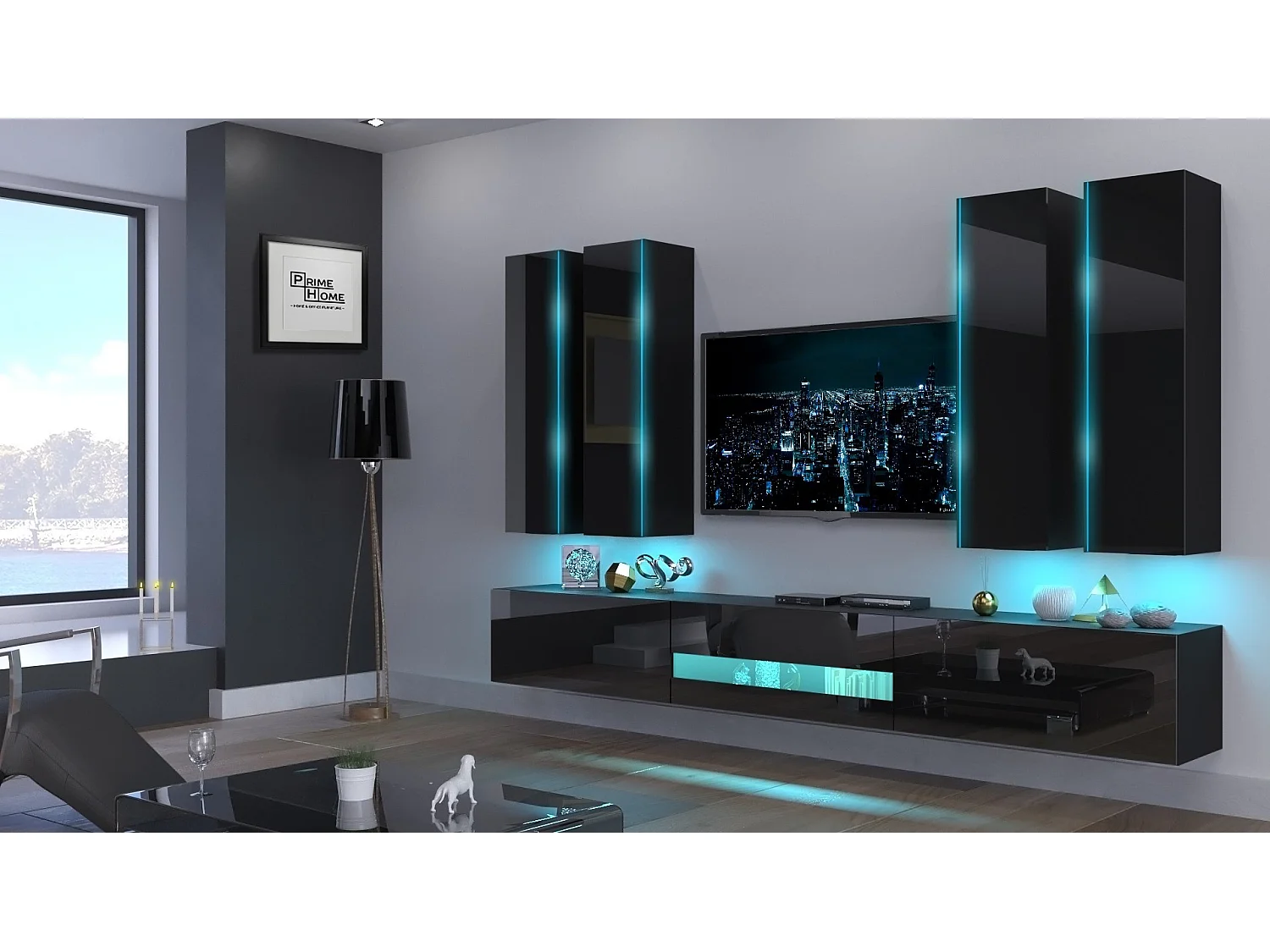 Ensemble meuble TV NEXT 52 AN52-18B-HG1 noir brillant 273 cm