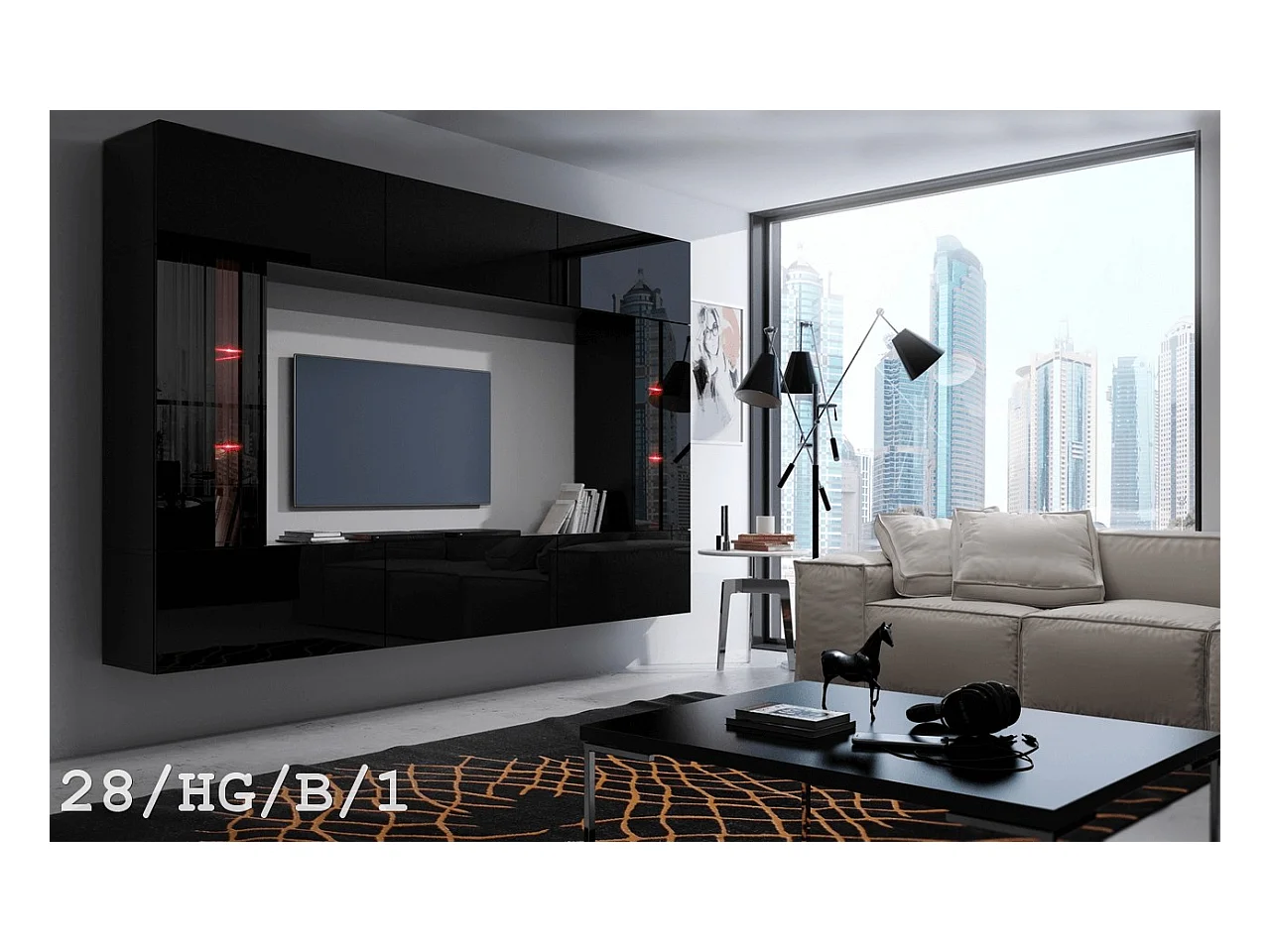 Ensemble meuble TV CONCEPT 28-28-HG-B-1-1A noir brillant 249 cm