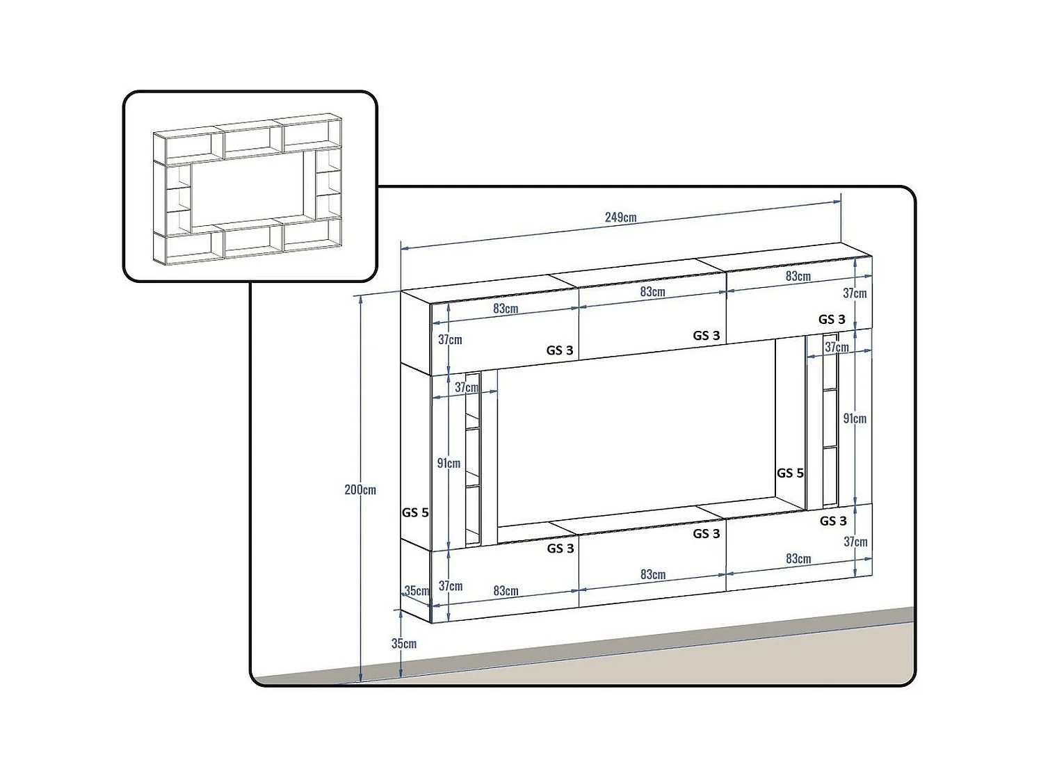 Ensemble meuble TV CONCEPT 28-28-HG-B-1-1A noir brillant 249 cm