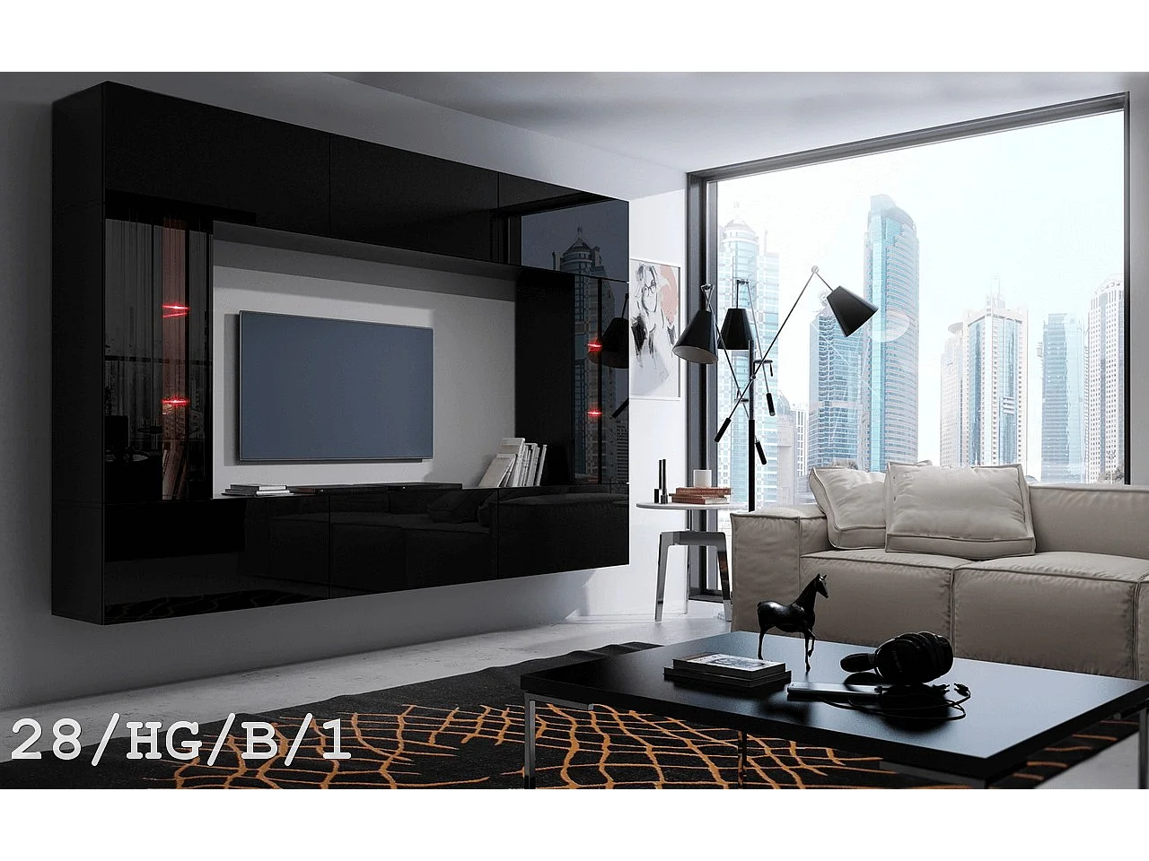 Ensemble meuble TV CONCEPT 28-28-HG-B-1-1A noir brillant 249 cm