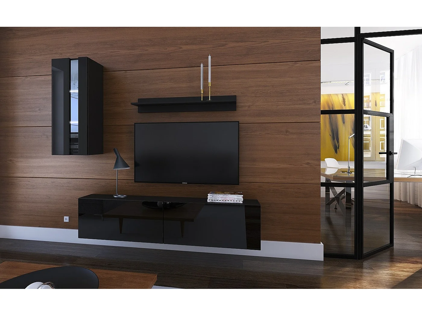 Ensemble meuble TV NEXT 271 AN271-17B-HG20-1A noir brillant 193 cm