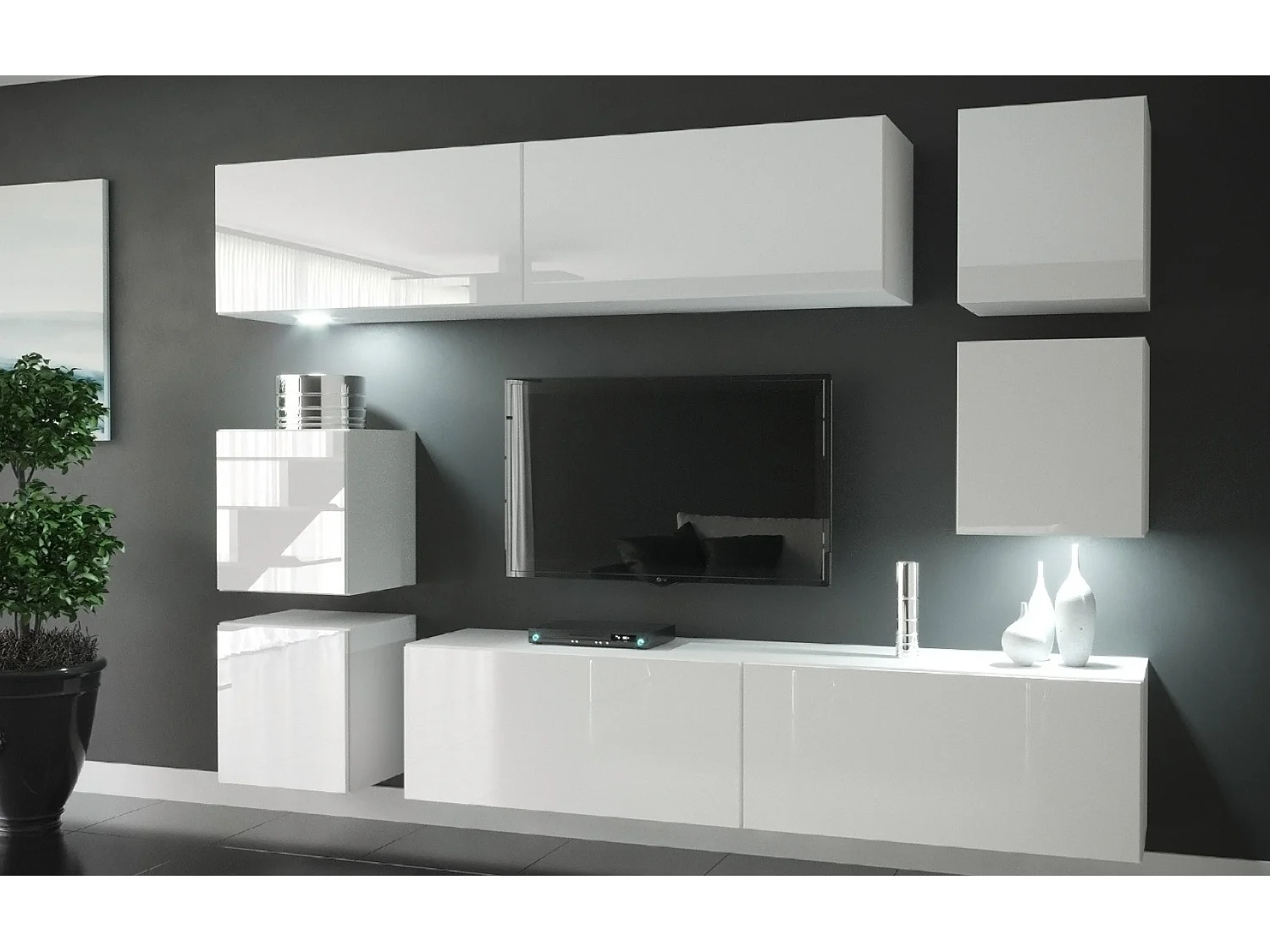 Ensemble meuble TV LIMA N65 218 cm - Couleur: Blanc