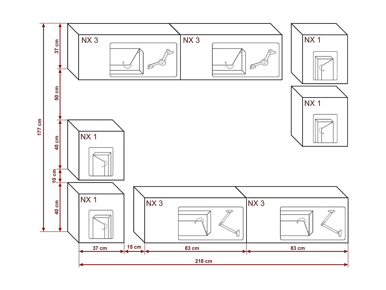 Ensemble meuble TV LIMA N65 218 cm - Couleur: Blanc