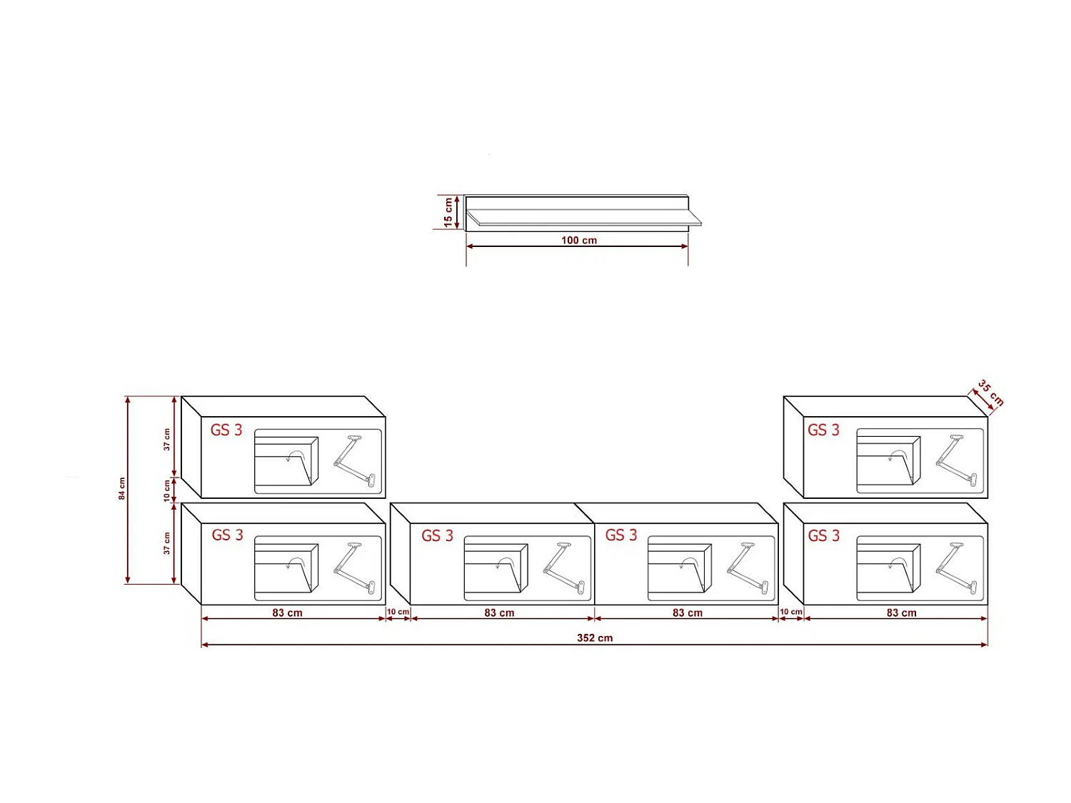 Ensemble meuble TV CONCEPT 78-78-M-S-3 sonoma 352 cm