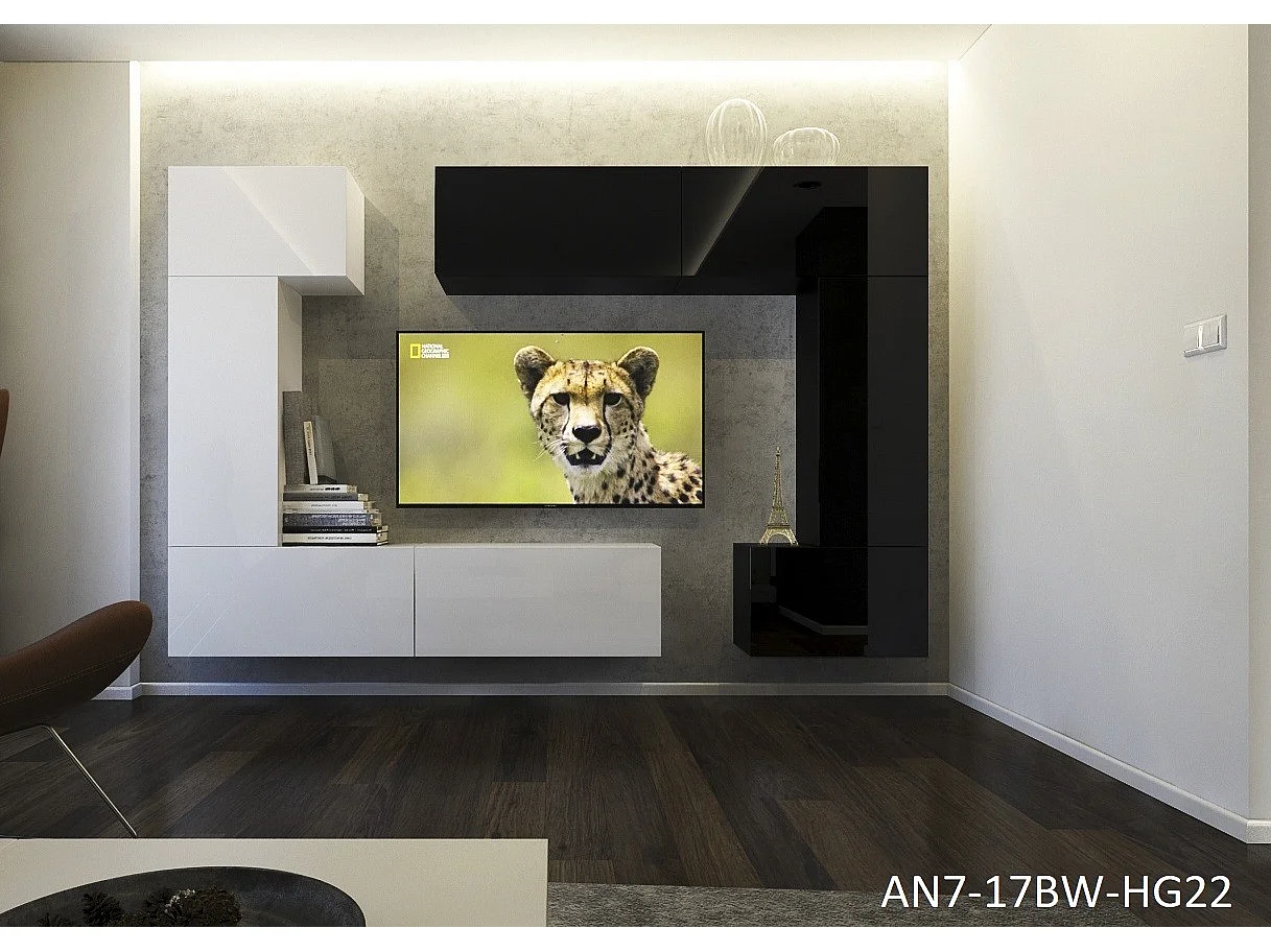 Ensemble meuble TV NEXT 7 AN7-17BW-HG22-1B blanc-noir brillant 272 cm