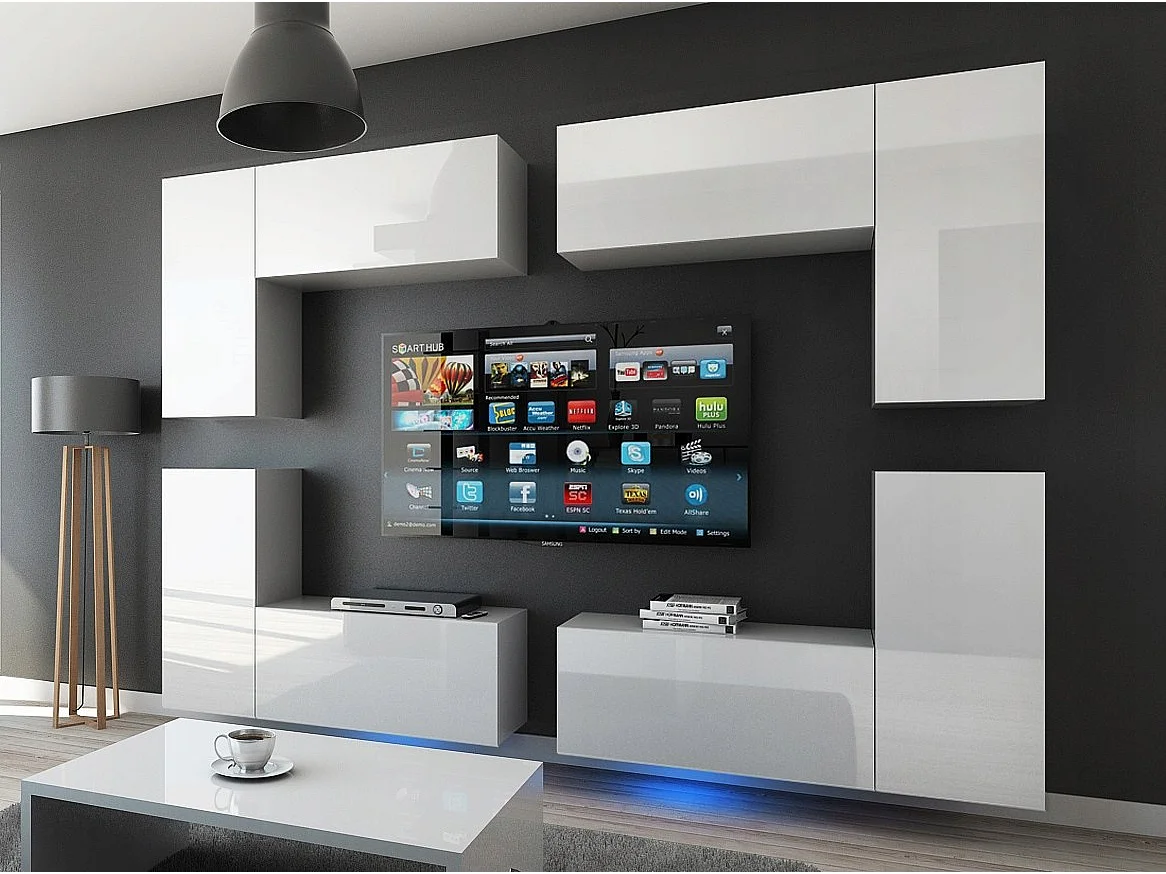 Ensemble meuble TV CONCEPT 20-20-HG-W-2 1A blanc brillant 260 cm