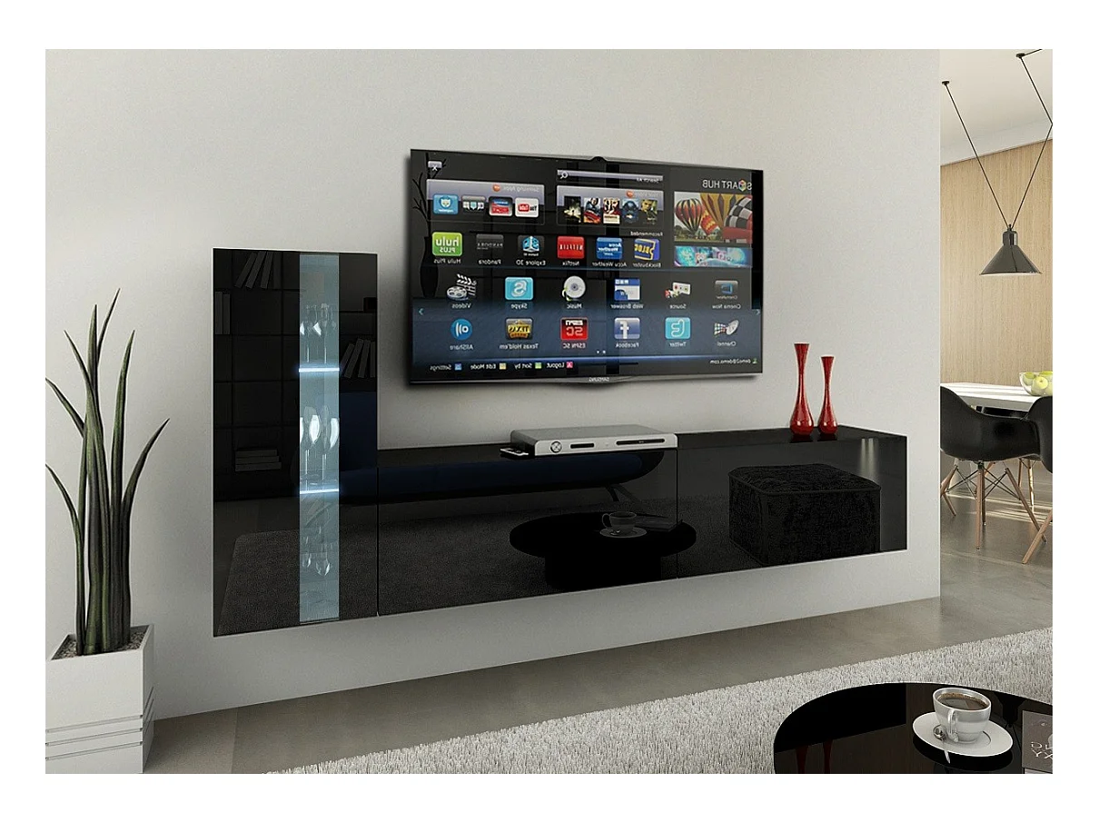 Ensemble meuble TV CONCEPT 45-45-HG-B-1-1A noir brillant 203 cm