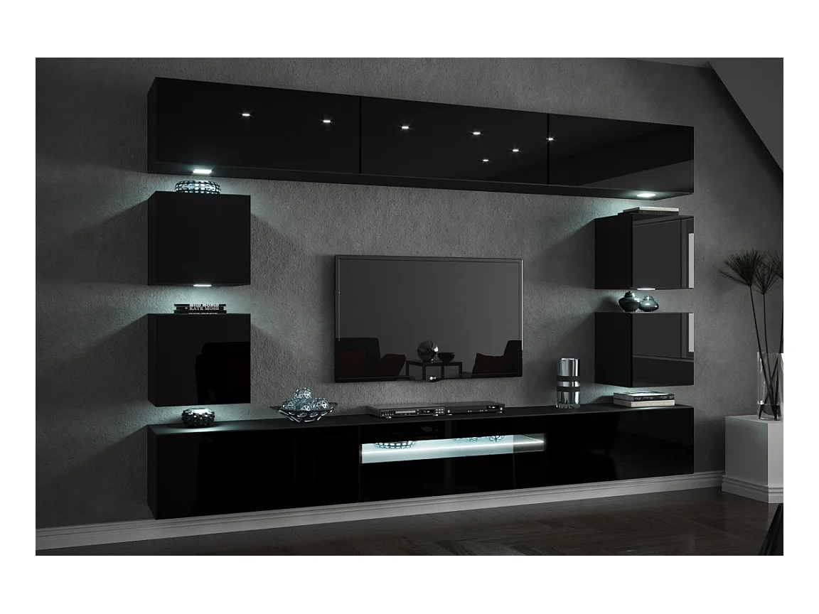 Ensemble meuble TV CONCEPT C81-18W-HG2-1A noir brillant 257 cm