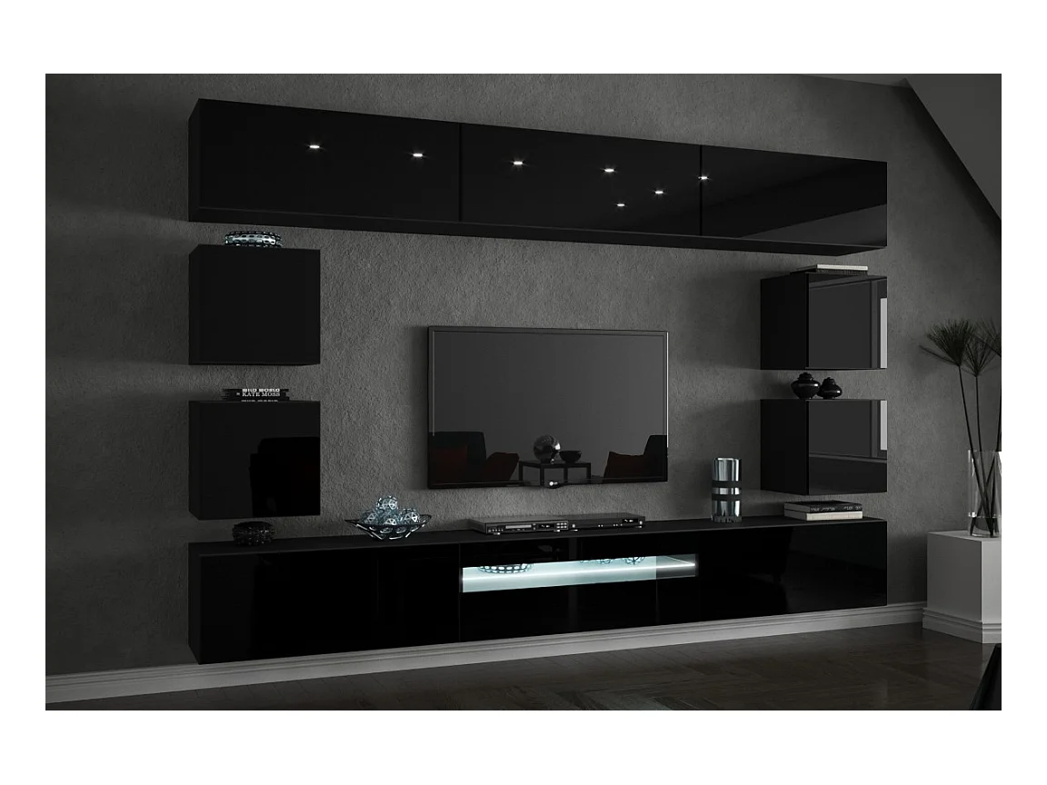 Ensemble meuble TV CONCEPT C81-18W-HG2-1A noir brillant 257 cm