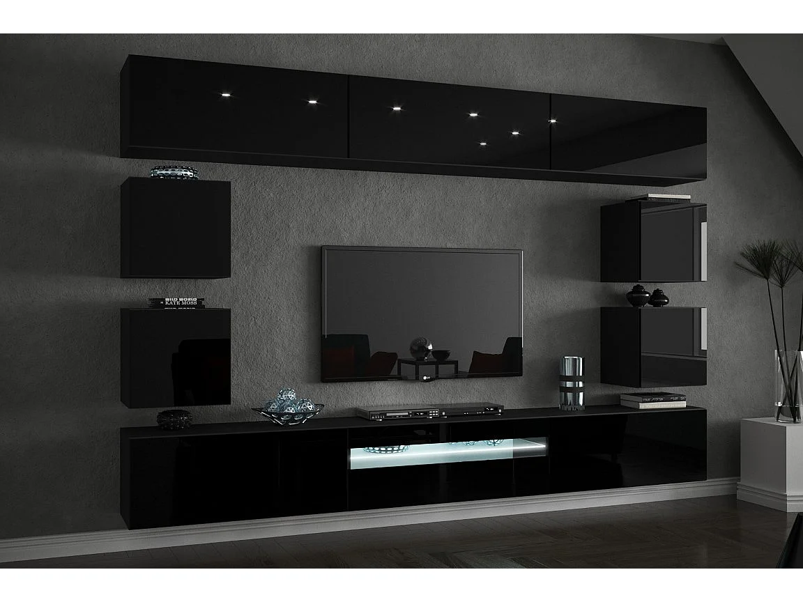 Ensemble meuble TV CONCEPT C81-18W-HG2-1A noir brillant 257 cm