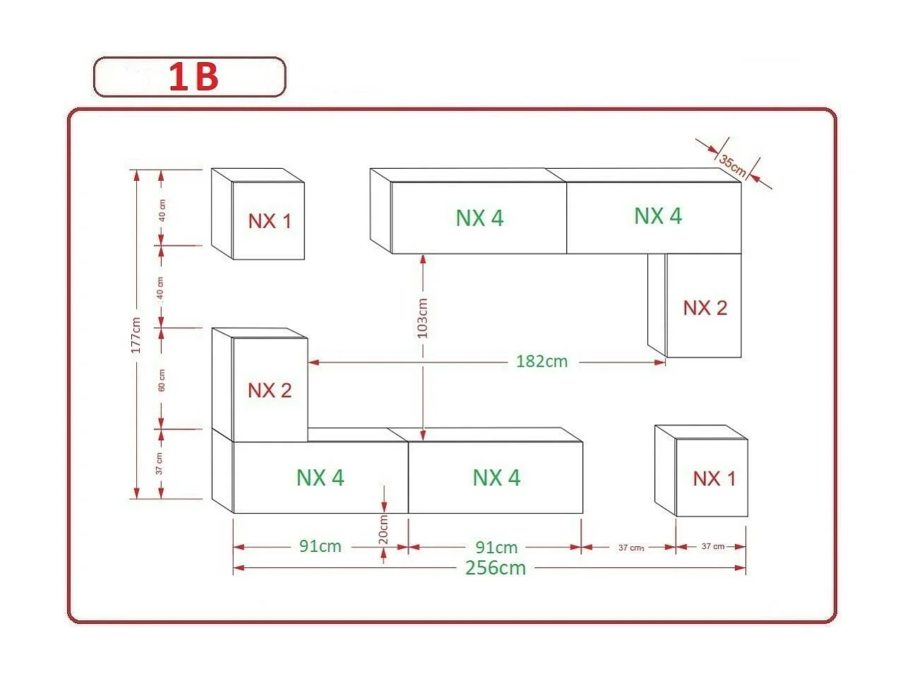 Ensemble meuble TV NEXT 5 AN5-17B-HG20-1B noir brillant 256 cm