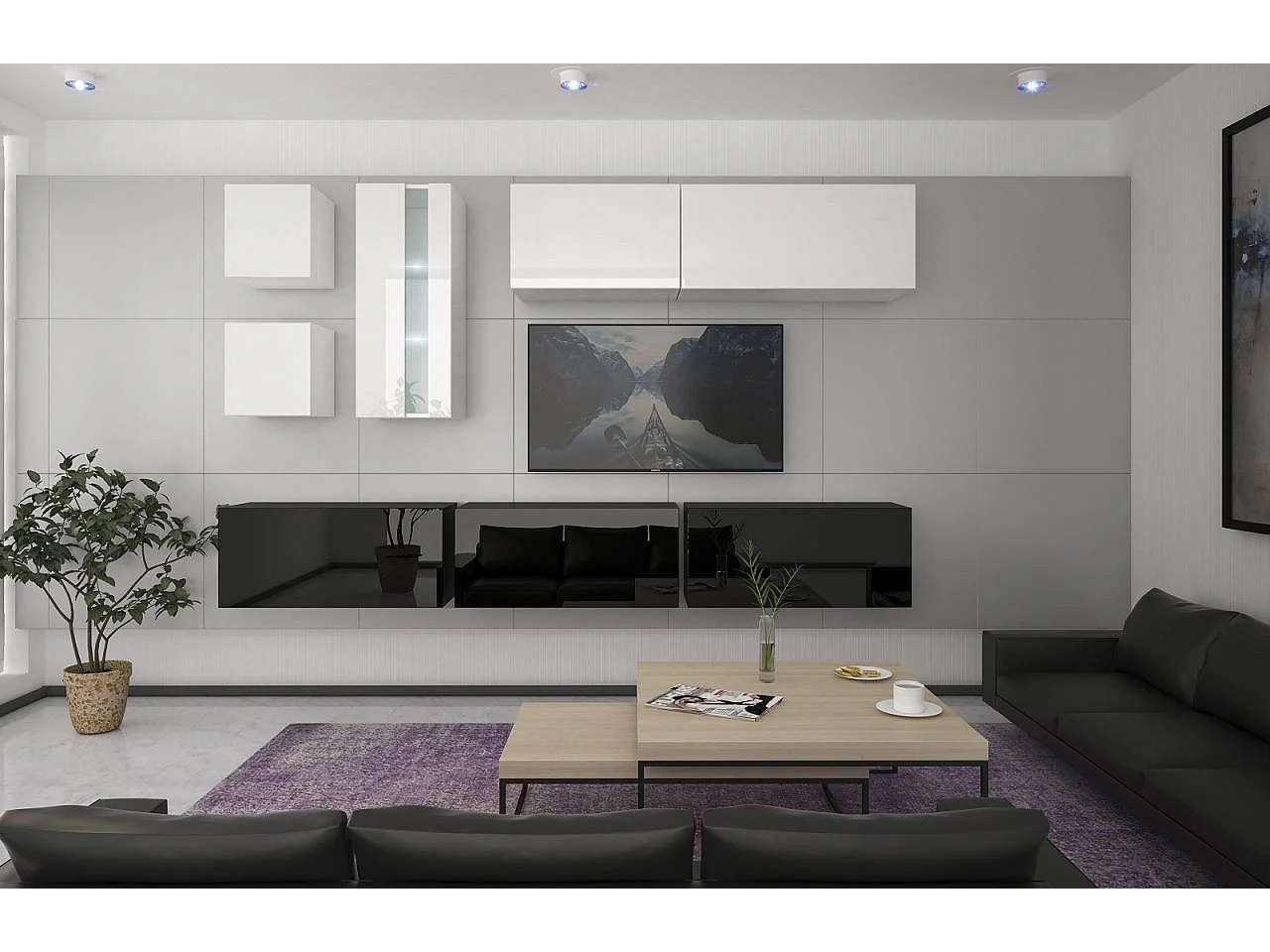 Ensemble meuble TV NEXT 280 AN280-17BW-HG23-1A noir-blanc brillant 260 cm